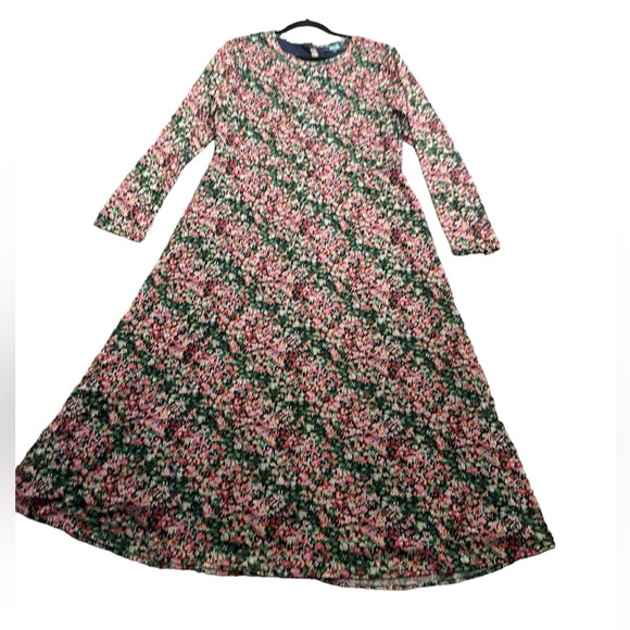 Anthropologie Eva Franco floral maxi dress long sleeve mesh boho multi color L - Picture 6 of 12